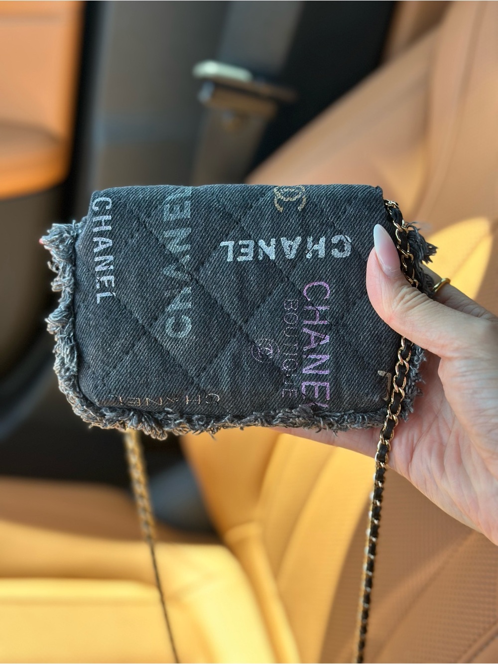 Auth CHANEL Mini Black Denim Fringe Printed Crossbody Bag Handbag a79 - Picture 14 of 16
